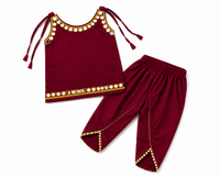 Baby Girls Mirror Work Traditional Dhoti Set – Maroon Ethnic Outfit