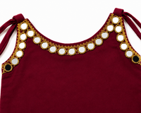 Baby Girls Mirror Work Traditional Dhoti Set – Maroon Ethnic Outfit
