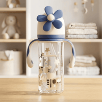 Cute Flower Propeller Sippy Cup with Handles & Straw – Leak-Proof Baby Training Water Bottle