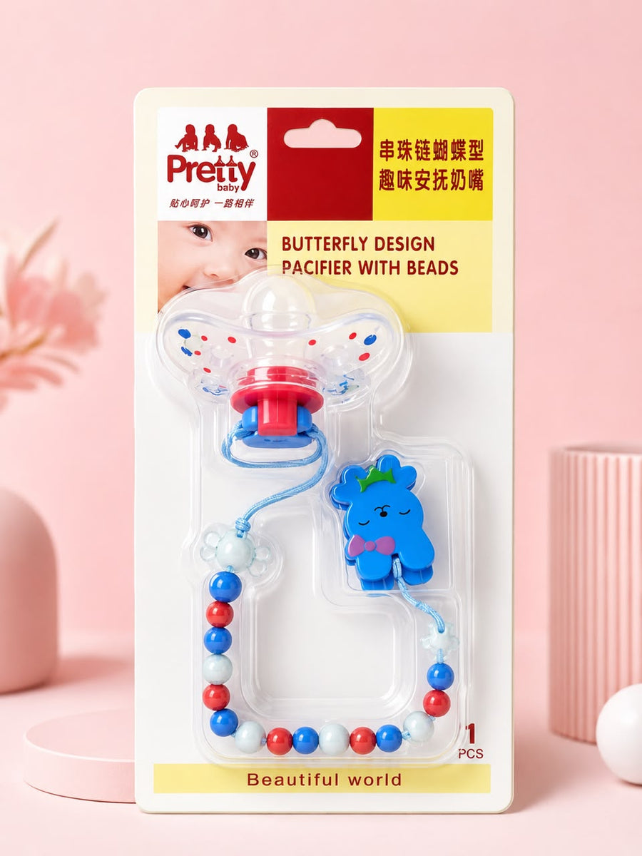 Pretty Baby Butterfly-Shaped Pacifier with Colorful Beaded Strap & Cute Character