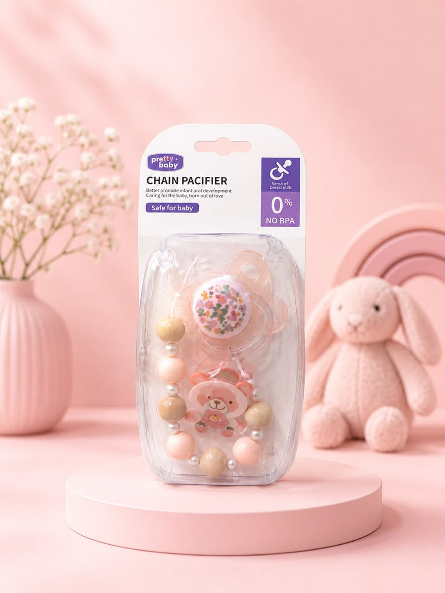 Cute Teddy Bear Baby Chain Pacifier Set 🌸🧸