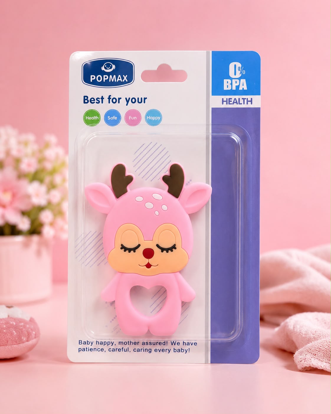 Pink Deer Baby Teether | Cute & Baby-Friendly Teething Toy 🦌🎀