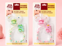 Pretty Baby Butterfly-Shaped Pacifier with Colorful Beaded Strap & Cute Character